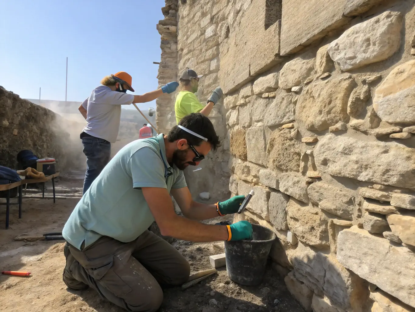 A photograph capturing a group of volunteers meticulously cleaning and restoring ancient artifacts in the museum's conservation lab, highlighting the organization's commitment to preserving cultural heritage.