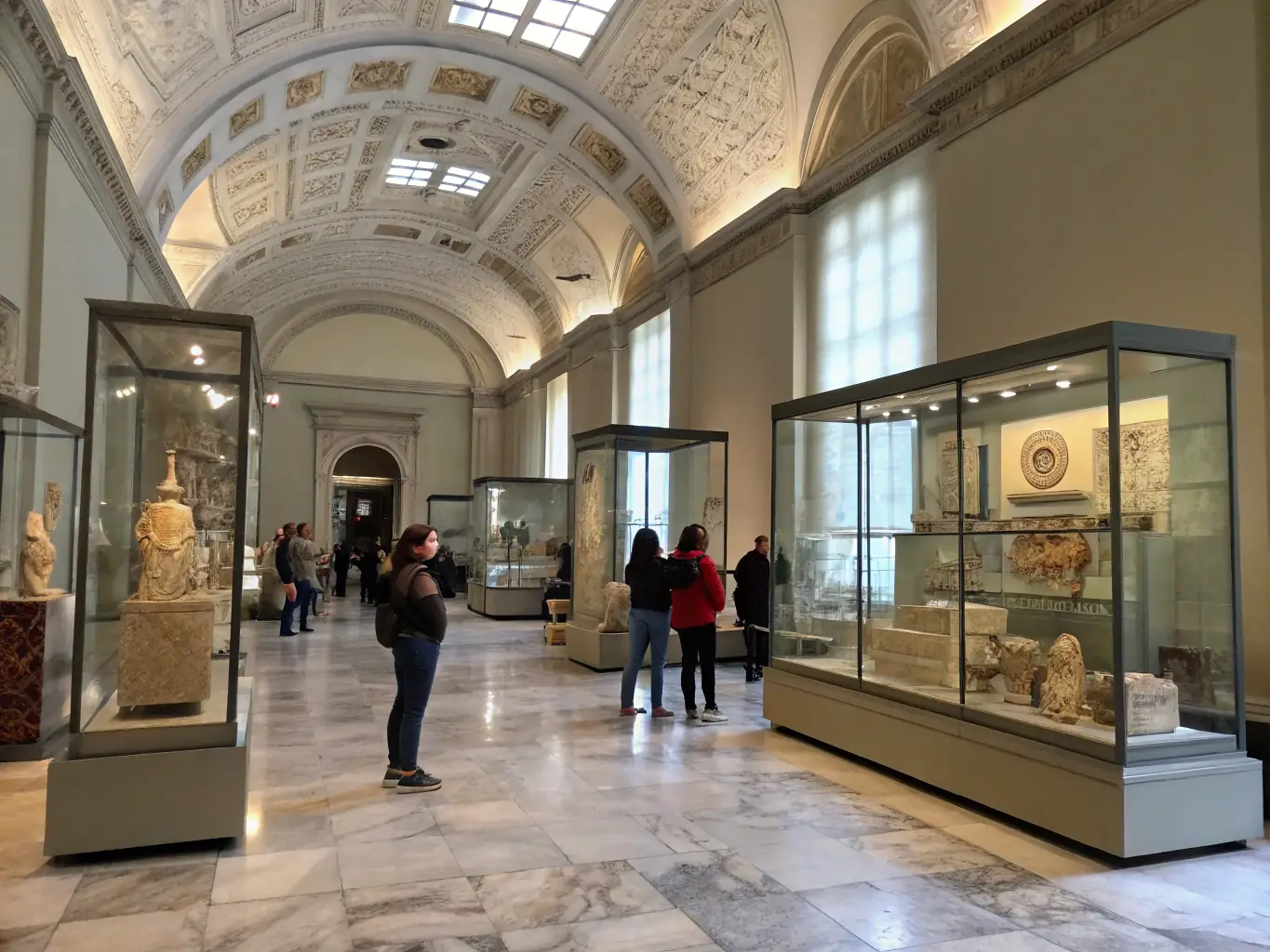 A captivating image of a guided tour group exploring the Musée du Pays Châtillonnais, with a knowledgeable guide pointing out key historical artifacts and sharing fascinating stories.